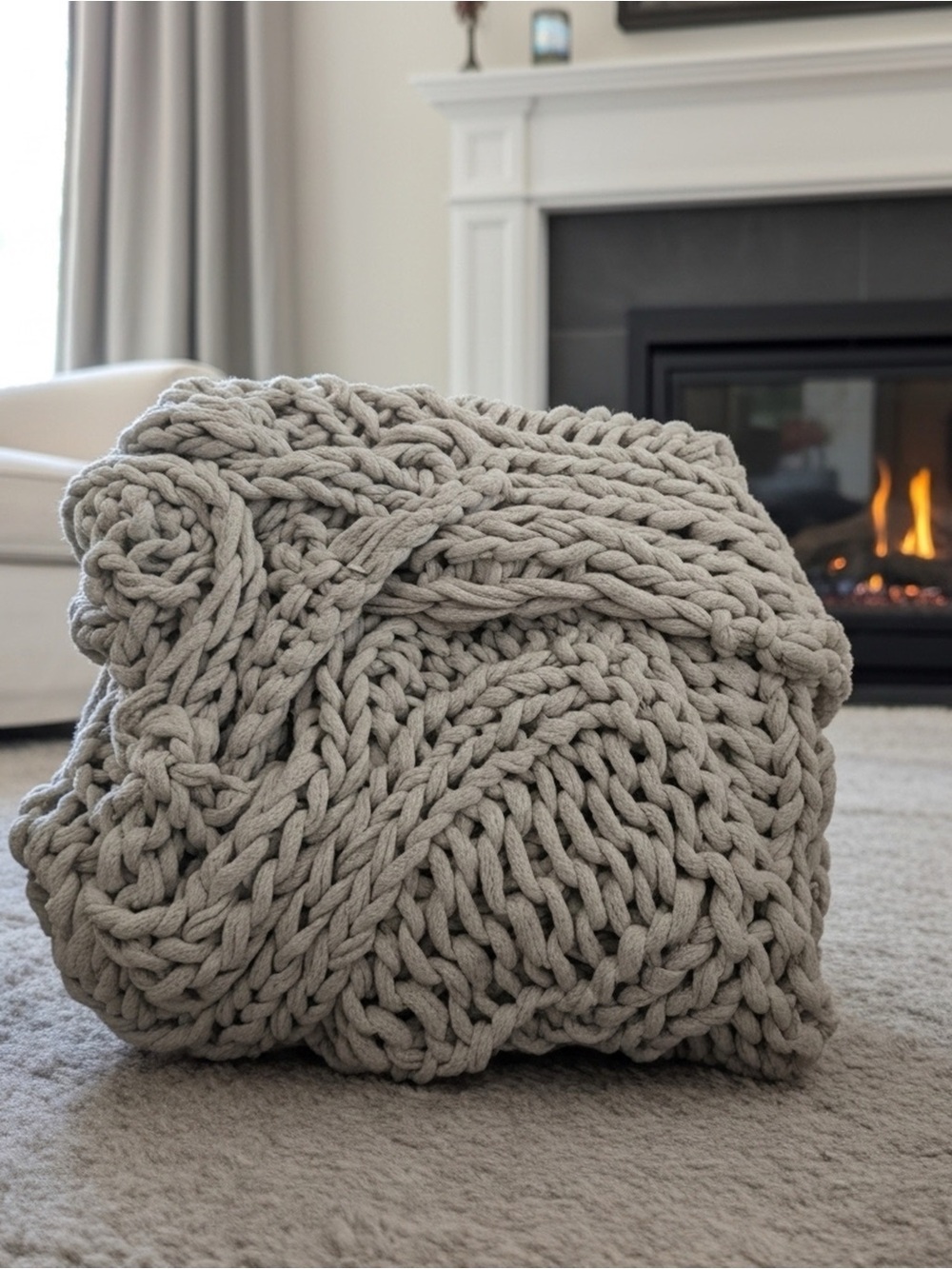 Modern Threads Chunky Knit Throw Blanket Gray Oversized Cable Knit Acrylic